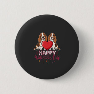 Valentinstag-Basset-Hound-Blumen-Hund Button