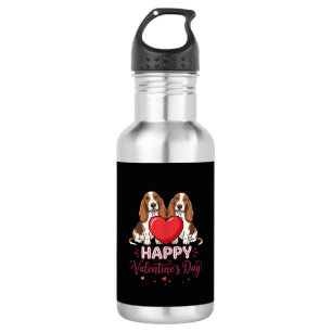 Valentinstag-Basset-Hound-Blumen-Hund Edelstahlflasche