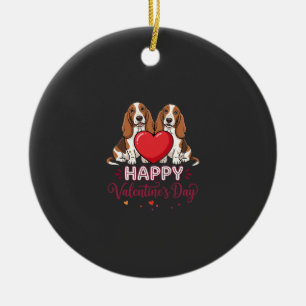 Valentinstag-Basset-Hound-Blumen-Hund Keramik Ornament