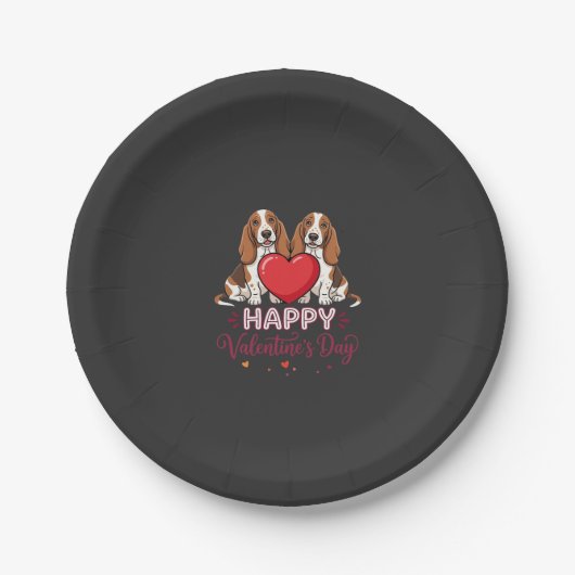 Valentinstag-Basset-Hound-Blumen-Hund Pappteller (Vorderseite)
