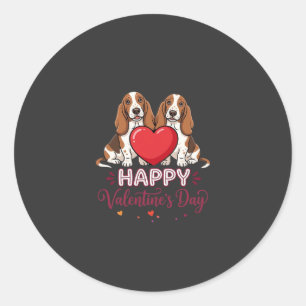 Valentinstag-Basset-Hound-Blumen-Hund Runder Aufkleber