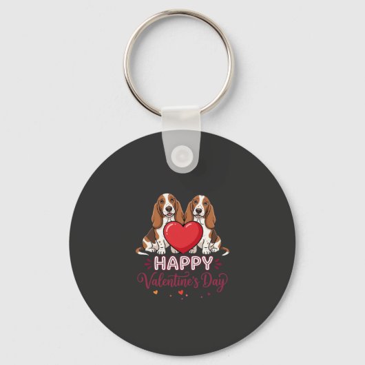 Valentinstag-Basset-Hound-Blumen-Hund Schlüsselanhänger (Vorderseite)