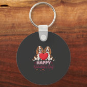 Valentinstag-Basset-Hound-Blumen-Hund Schlüsselanhänger (Vorderseite)