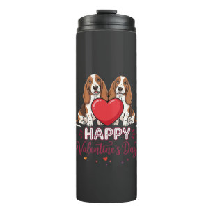 Valentinstag-Basset-Hound-Blumen-Hund Thermosbecher