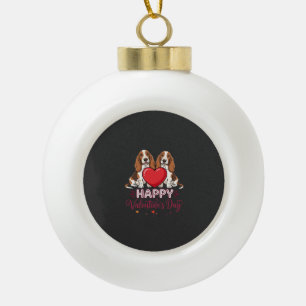 Valentinstag-Basset-Hound-Florale Hund Keramik Kugel-Ornament