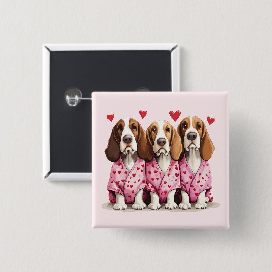 Valentinstag Basset Hound Hunde Button (Vorne & Hinten)