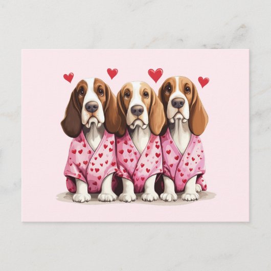 Valentinstag Basset Hound Hunde Feiertagspostkarte (Vorderseite)