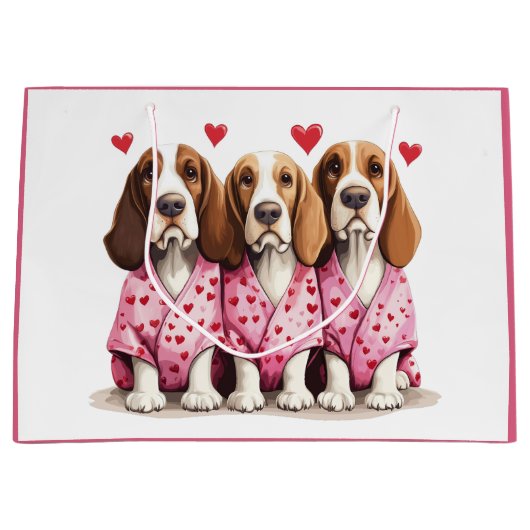 Valentinstag Basset Hound Hunde Große Geschenktüte (Vorderseite)