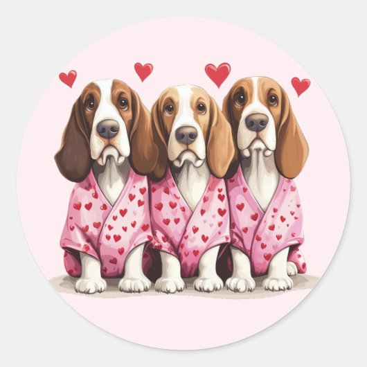 Valentinstag Basset Hound Hunde Runder Aufkleber (Vorderseite)