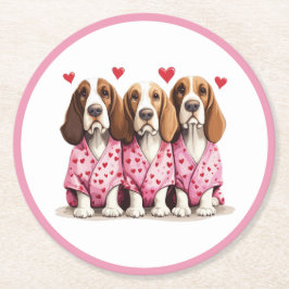 Valentinstag Basset Hound Hunde Runder Pappuntersetzer