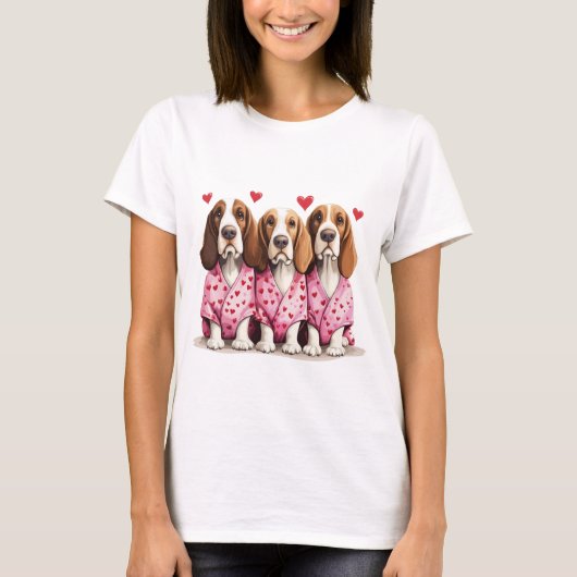 Valentinstag Basset Hound Hunde T-Shirt (Vorderseite)