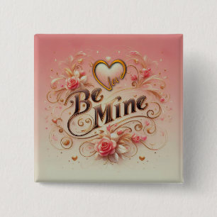 Valentinstag-Be-Mine-Design mit Herz, Zitat Button