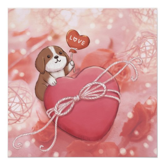 Valentinstag: Beagle, Herz und Licht Poster (Vorderseite)
