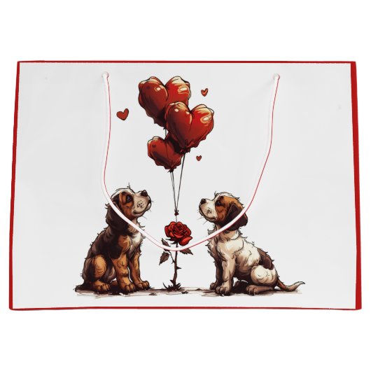 Valentinstag Beagle Hunde Große Geschenktüte (Vorderseite)