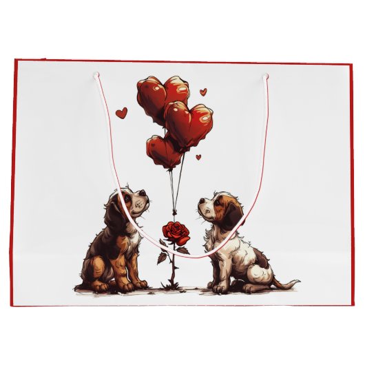 Valentinstag Beagle Hunde Große Geschenktüte (Rückseite)