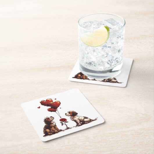 Valentinstag Beagle Hunde Rechteckiger Pappuntersetzer (Vor Ort)