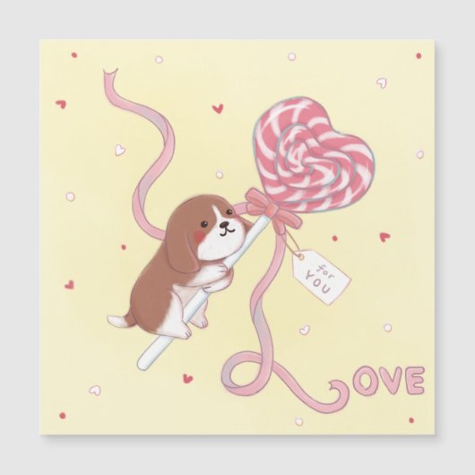 Valentinstag: Beagle & Lollipop Magnetkarte (Vorderseite)