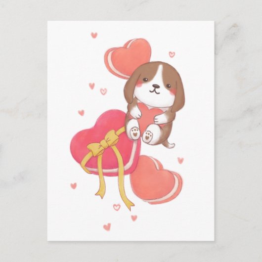 Valentinstag: Beagle und Macarons Postkarte (Vorderseite)