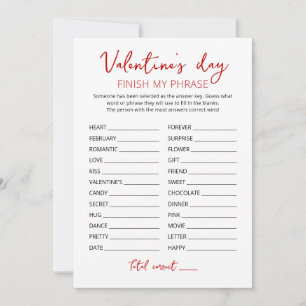 Valentinstag Beenden Sie meine Phrase Party Game C Einladung