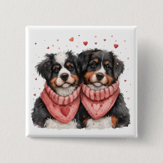 Valentinstag Bernese Mountain Hunde Button (Vorderseite)