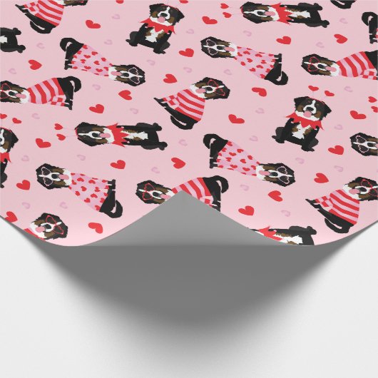 Valentinstag Bernese Mountain Hunde Geschenkpapier (Ecke)