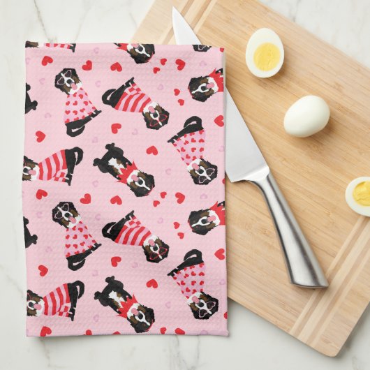 Valentinstag Bernese Mountain Hunde Geschirrtuch (Viertel Falte)