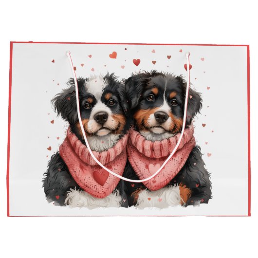 Valentinstag Bernese Mountain Hunde Große Geschenktüte (Rückseite)