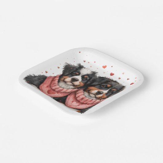 Valentinstag Bernese Mountain Hunde Pappteller (Gewinkelt)