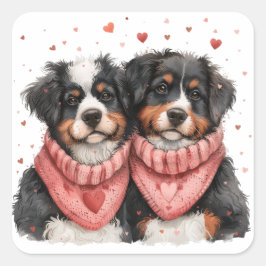 Valentinstag Bernese Mountain Hunde Quadratischer Aufkleber