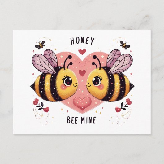 Valentinstag Bienen Feiertagspostkarte (Vorderseite)