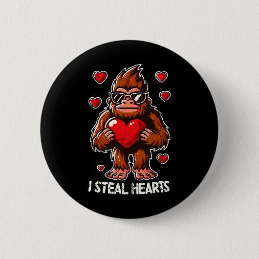 Valentinstag Big Foot Sasquatch Ich stehle Herzen Button (Vorderseite)