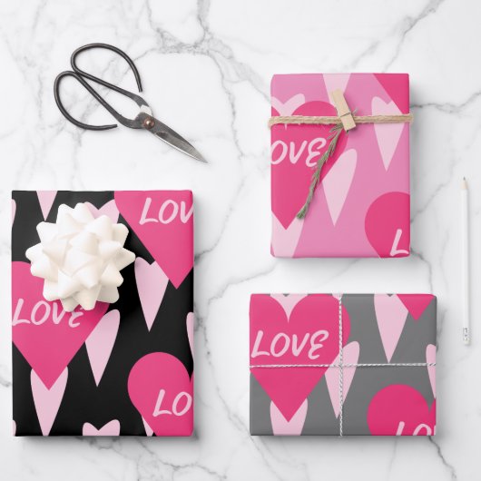 Valentinstag Big Hearts Liebe Rosa Geschenkpapier Set (Vorderseite)
