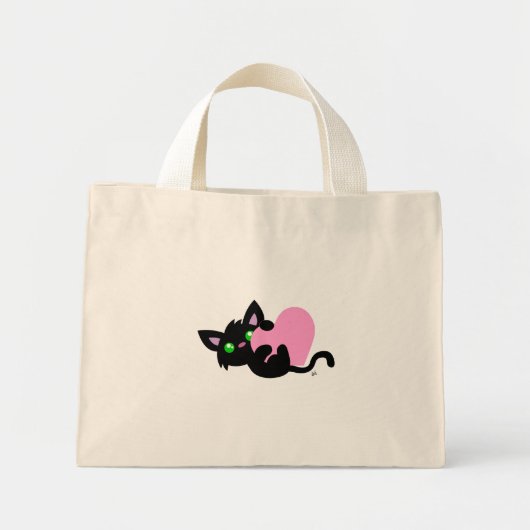 Valentinstag Black Kitty Tote Bag Mini Stoffbeutel (Vorne)