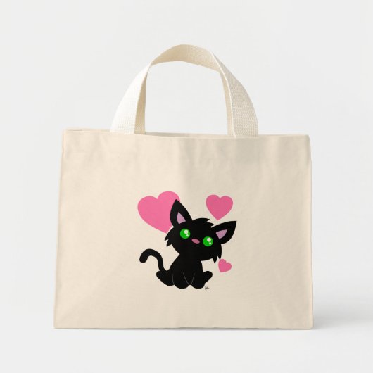 Valentinstag Black Kitty Tote Bag Mini Stoffbeutel (Vorne)