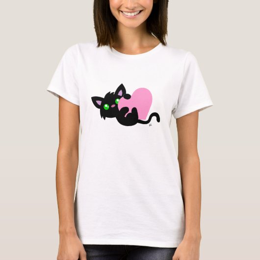 Valentinstag Black Kitty White Shirt (Vorderseite)