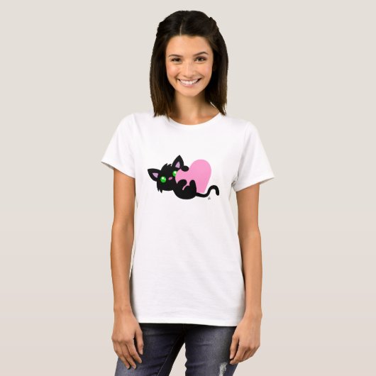 Valentinstag Black Kitty White Shirt (Vorne ganz)