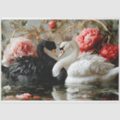 Valentinstag Black Swan Red Florals Decoupage Seidenpapier (Vorderseite)