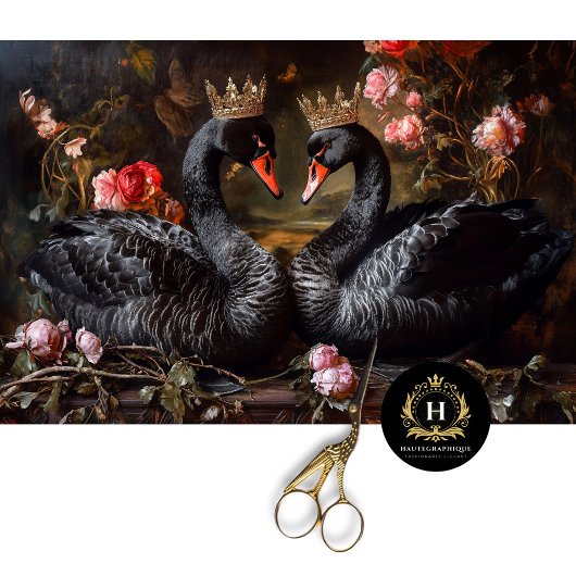 Valentinstag Black Swan Red Florals Decoupage Seidenpapier