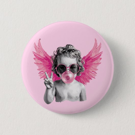 Valentinstag Blowing Bubble Cupid Valentinstag Button (Vorderseite)