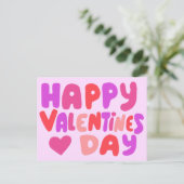 Valentinstag Blubble Letters Pink Curvy Retro Postkarte (Stehend Vorderseite)
