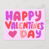 Valentinstag Blubble Letters Pink Curvy Retro Postkarte (Vorderseite)