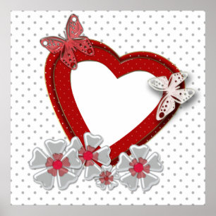 Valentinstag Blumen floral rot Herz Schmetterling Poster