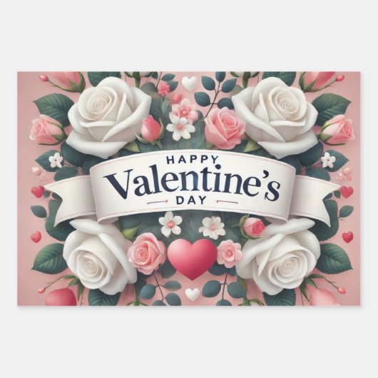 Valentinstag Blumendesign Geschenkpapier Set (Vorderseite 3)