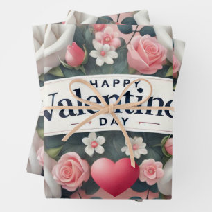 Valentinstag Blumendesign Geschenkpapier Set