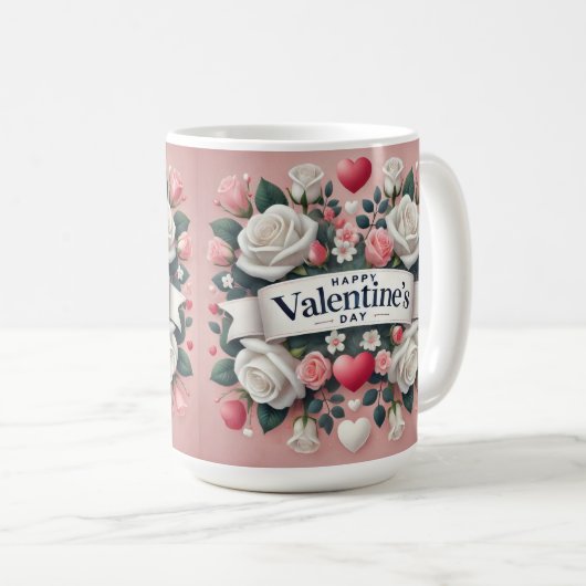 Valentinstag Blumendesign Kaffeetasse (VorderseiteRechts)