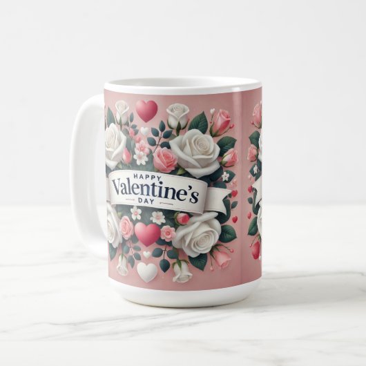 Valentinstag Blumendesign Kaffeetasse (Vorderseite Links)