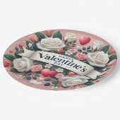 Valentinstag Blumendesign Pappteller (Schrägansicht)