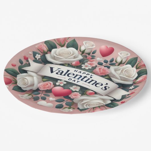 Valentinstag Blumendesign Pappteller (Schrägansicht)