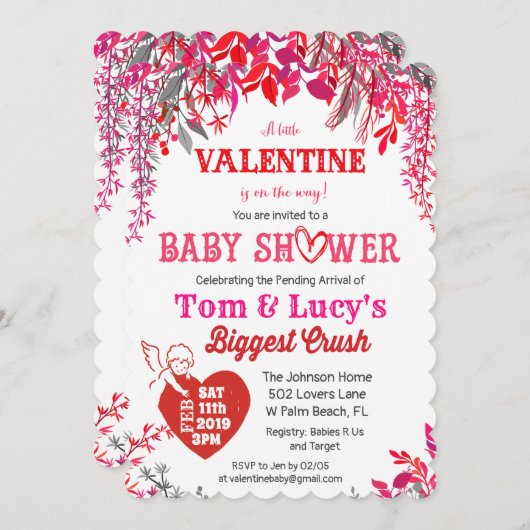 Valentinstag Blumendusche Einladung (Vorne/Hinten)