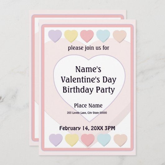 Valentinstag Bonbons Geburtstagsparty Einladung (Vorne/Hinten)